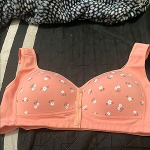 Pink Floral Full-Coverage Bra with Wide Straps